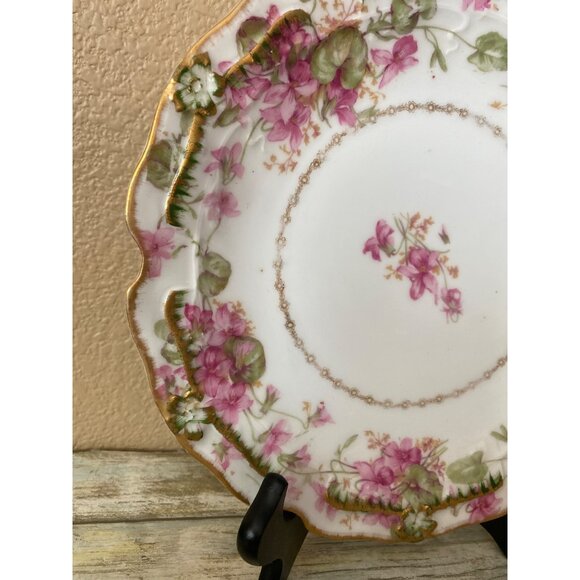 Antique Limoges Coronet Plate Hand Painted Violets Gold Trim France 1900s - Picture 4 of 11